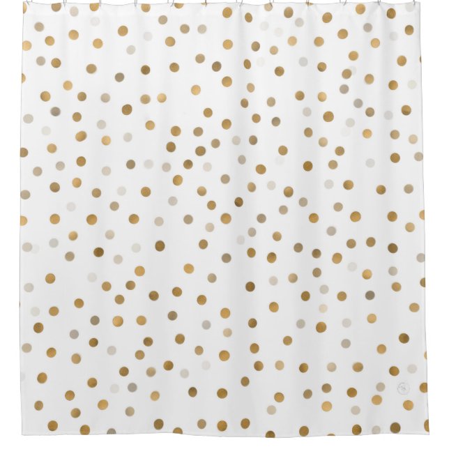 Girly Gold Dots Confetti White Design Duschvorhang (Vorderseite)
