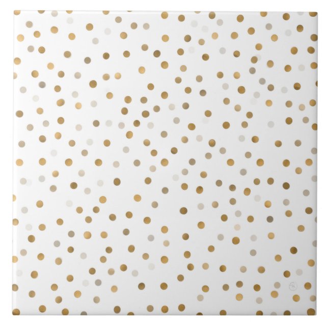 Girly Gold Dots Confetti White Design Fliese (Vorderseite)