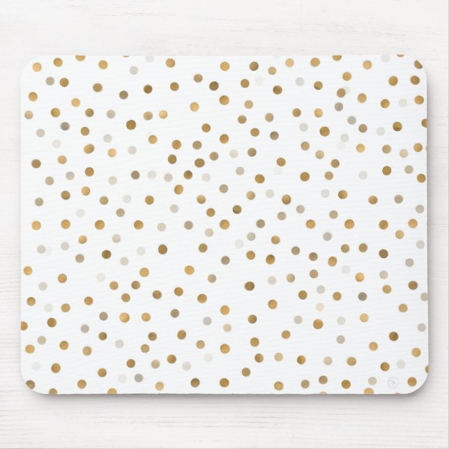 Girly Gold Dots Confetti White Design Mousepad (Vorne)