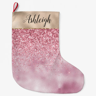 Girly Gold Glam Pink Glitzy Glitzer Großer Weihnachtsstrumpf