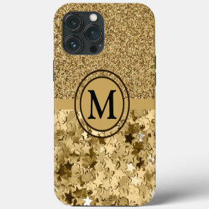 Girly Gold Glitter Sterne Monogramm iPhone 13 Pro Max Hülle