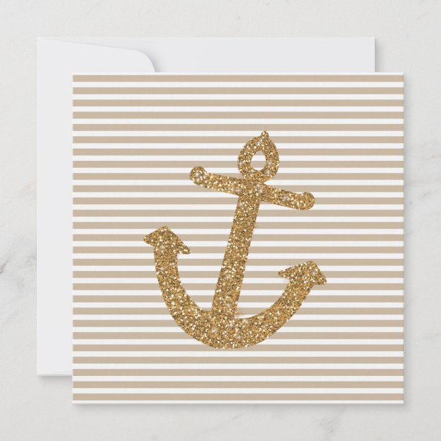 Girly Gold Glitzer Anchor Einladung (Vorderseite)