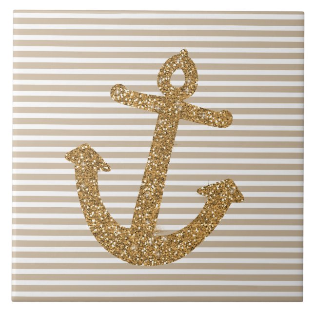 Girly Gold Glitzer Anchor Fliese (Vorderseite)