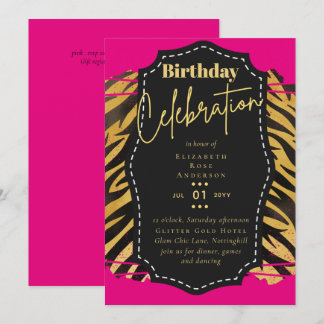 Girly Gold Glitzer Animal Print Birthday JEDES Alt Einladung