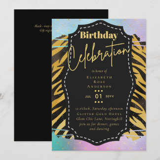 Girly Gold Glitzer Animal Print Birthday JEDES Alt Einladung