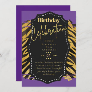 Girly Gold Glitzer Animal Print Birthday JEDES Alt Einladung