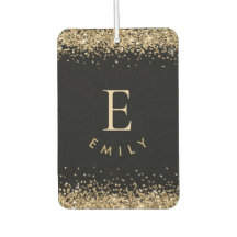 Girly Gold Glitzer Black Monogram Name Initial
