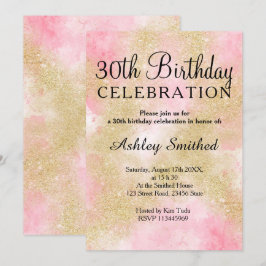Girly gold Glitzer pink Aquarell 30. Geburtstag Einladung