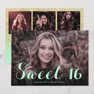 Girly gold Glitzer schick Minze 4 Foto süß 16 Einladung