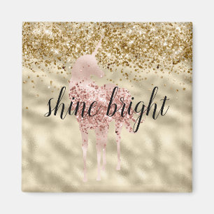 Girly Gold Glitzer Sparkle Confetti Rosa Einhorn Magnet
