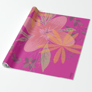 Girly Gold Leaf Fuchsia Blume Geschenkpapier