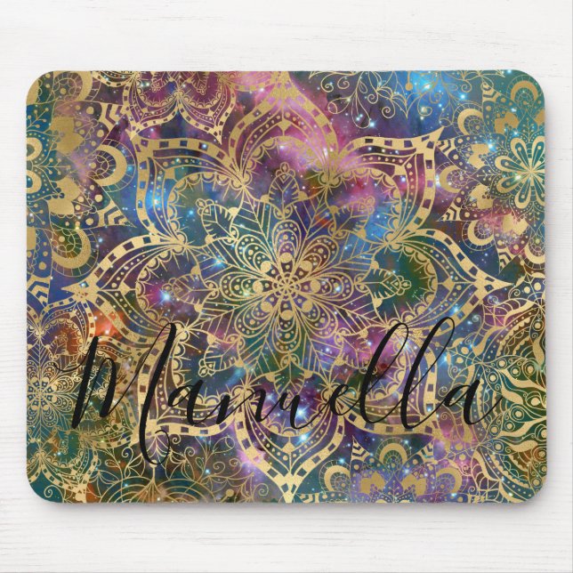 Girly Gold Mandala Galaxy Individuelle Name Monogr Mousepad (Vorne)
