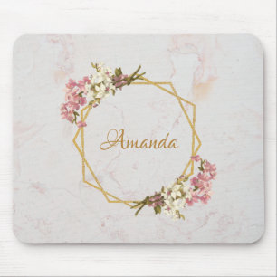 Girly Gold Marmor Rosa Individuelle Name Mousepad