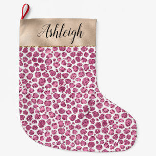Girly Gold Pink Glitz Leopard Print Großer Weihnachtsstrumpf