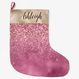 Girly Gold Pink Glitzy Glitzer Sparkone Großer Weihnachtsstrumpf