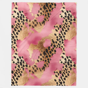 Girly Gold Pink Leopard Fleecedecke