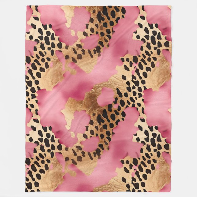 Girly Gold Pink Leopard Fleecedecke (Vorderseite)
