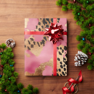 Girly Gold Pink Leopard Geschenkpapier