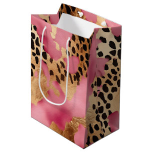 Girly Gold Pink Leopard Mittlere Geschenktüte