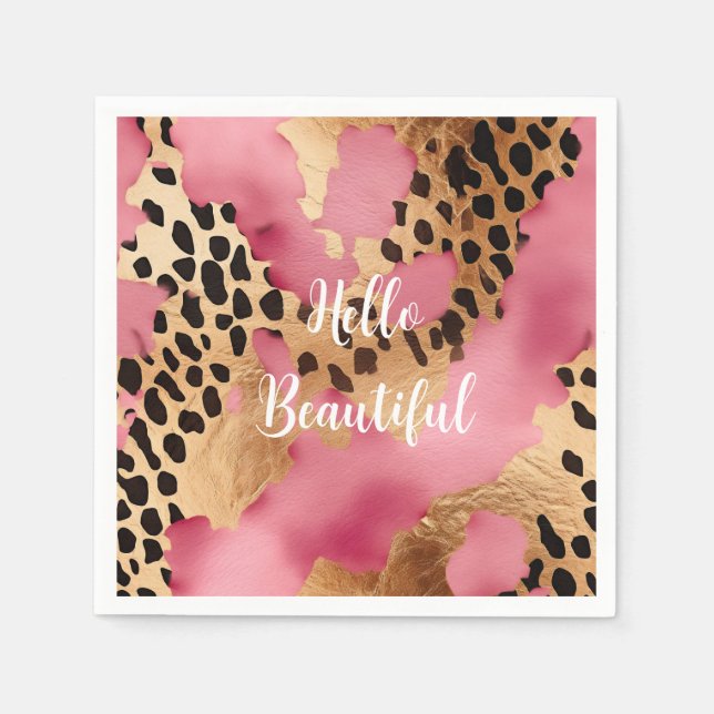 Girly Gold Pink Leopard Serviette (Vorderseite)