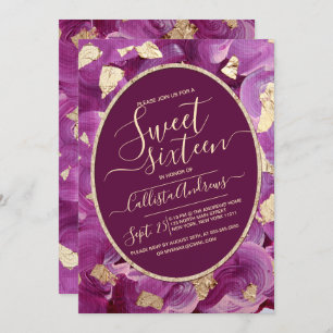 Girly Gold Plum Lilac Akrylpinsel Sweet 16 Einladung