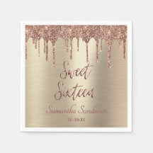 Girly Gold Rose Gold Glitzer Tropfen Sweet 16