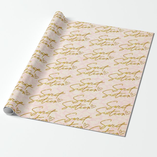 Girly Gold Sweet 16 auf Blush Pink Geschenkpapier (Ungerollt)