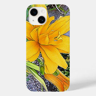 Girly Golden Yellow Taglilie Blume and Bud Artwork Case-Mate iPhone 14 Hülle