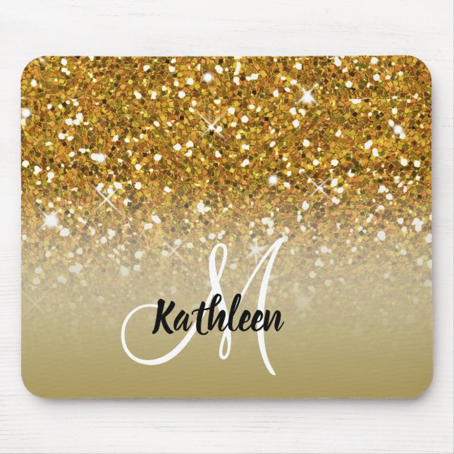 Girly GoldGlitzer-Glitzern-Monogramm-Name Mousepad (Vorne)
