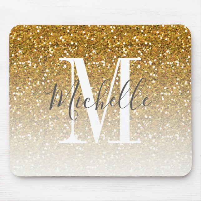 Girly GoldGlitzer Ombre Schein-Monogramm-Name Mousepad (Vorne)
