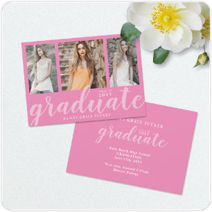 Girly Graduate 3-Foto Collage Pink Abschluss Ankündigung