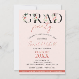 Girly Graduation Party Blush Pink Floral Einladung