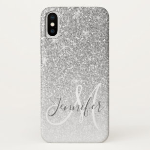 Girly Grau Silber Glitter Glanz Monogramm Name Case-Mate iPhone Hülle