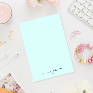 Girly Green Blue Monogram Modern Script Personal Post-it Klebezettel