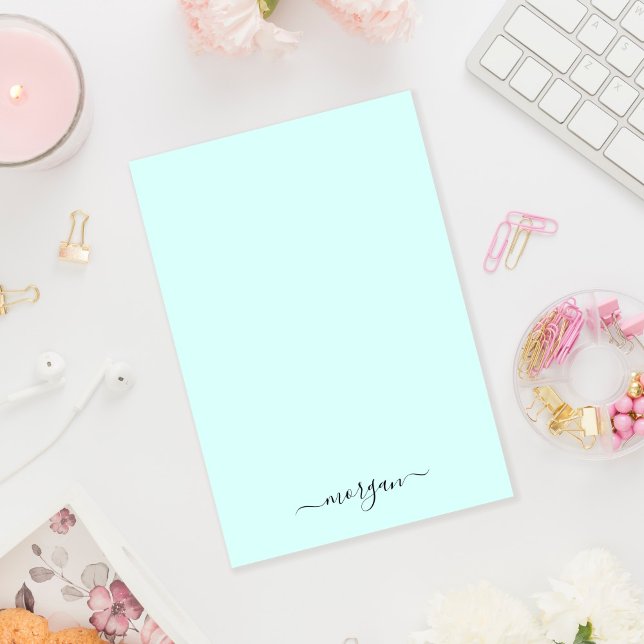 Girly Green Blue Monogram Modern Script Personal Post-it Klebezettel (Von Creator hochgeladen)