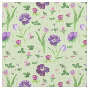Girly Green Lila Tulips Blumenmuster Stoff