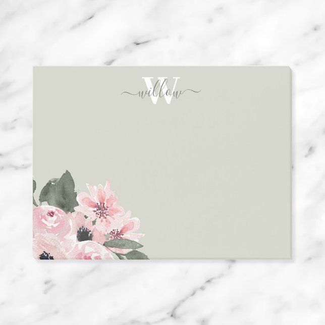 Girly Green Pink Monogram Floral Post-It Notes Klebezettel (Von Creator hochgeladen)