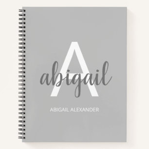 Girly Grey Modern Monogram Name Notizbuch