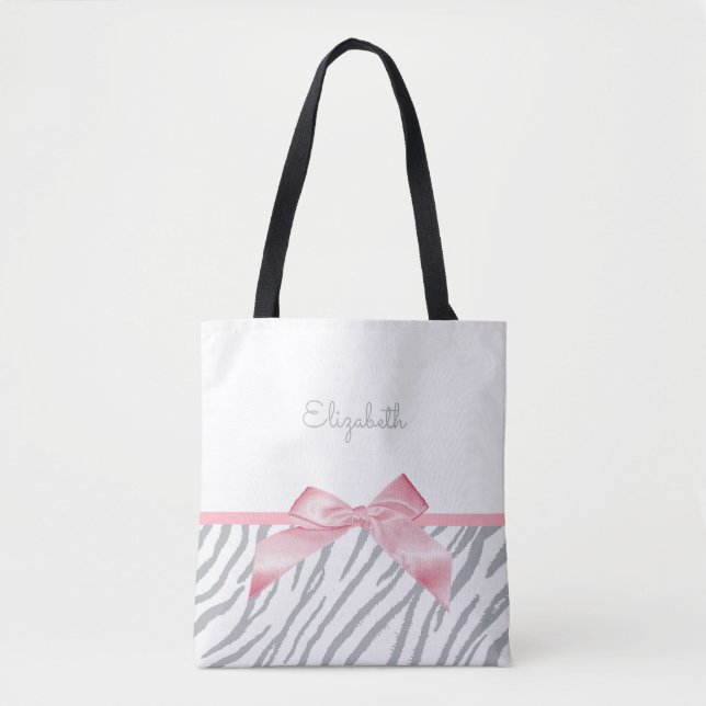 Girly Grey Tiger Stripes Animal Print mit Namen (Vorderseite)