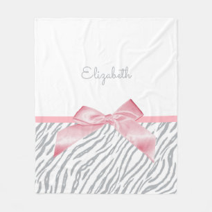 Girly Grey Tiger Stripes Animal Print mit Namen Fleecedecke