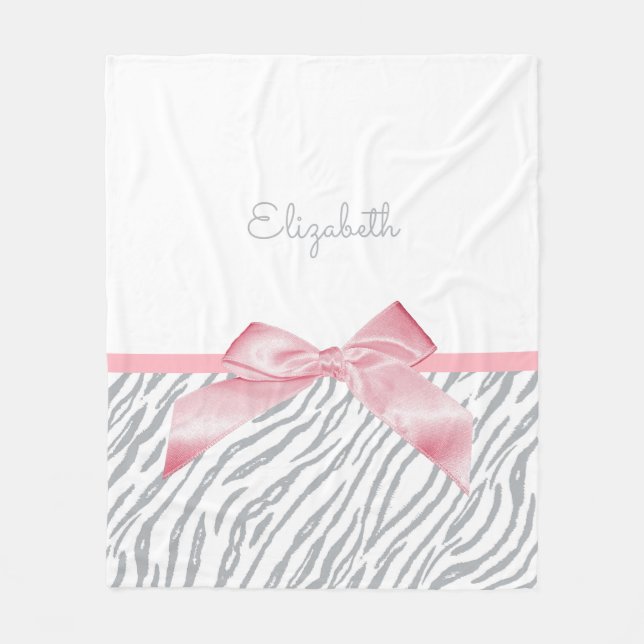 Girly Grey Tiger Stripes Animal Print mit Namen Fleecedecke (Vorderseite)