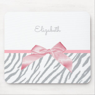 Girly Grey Tiger Stripes Animal Print mit Namen Mousepad