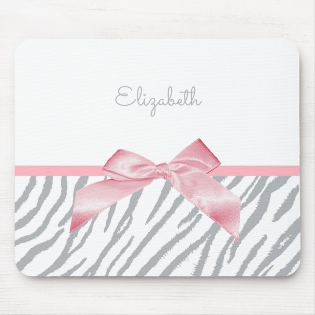 Girly Grey Tiger Stripes Animal Print mit Namen Mousepad (Vorne)