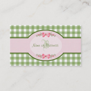 Girly grünes Gingham-Monogramm-Land-Rosa-Band Visitenkarte