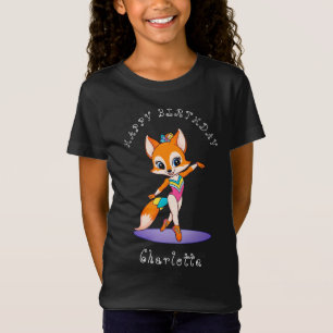 Girly Gymnastic Fox   Mädchen Birthday Black T-Shirt