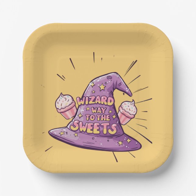 Girly Halloween - Zauberkunst Weg zu den Süßigkeit Pappteller (Vorderseite)
