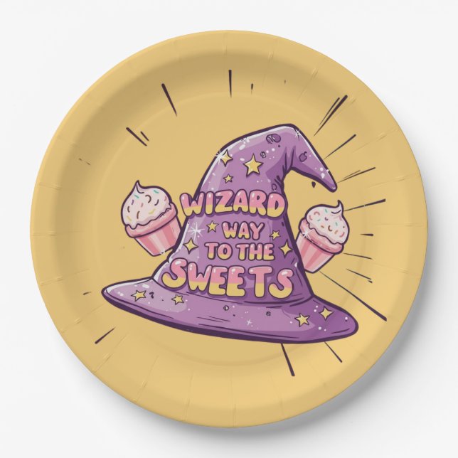 Girly Halloween - Zauberkunst Weg zu den Süßigkeit Pappteller (Vorderseite)