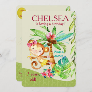 Girly Happy Monkey Birthday Invite Einladung