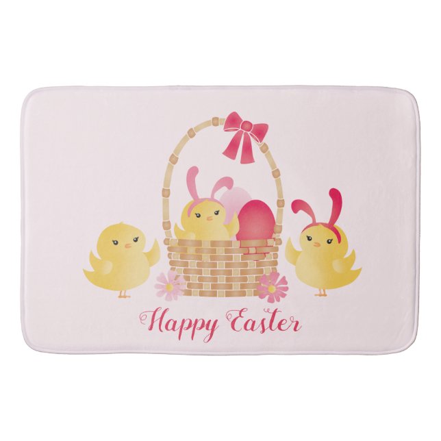 Girly Happy Oaster Chicks Pink Badematte (Vorderseite)