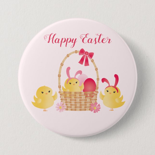 Girly Happy Oaster Chicks Pink Button (Vorderseite)